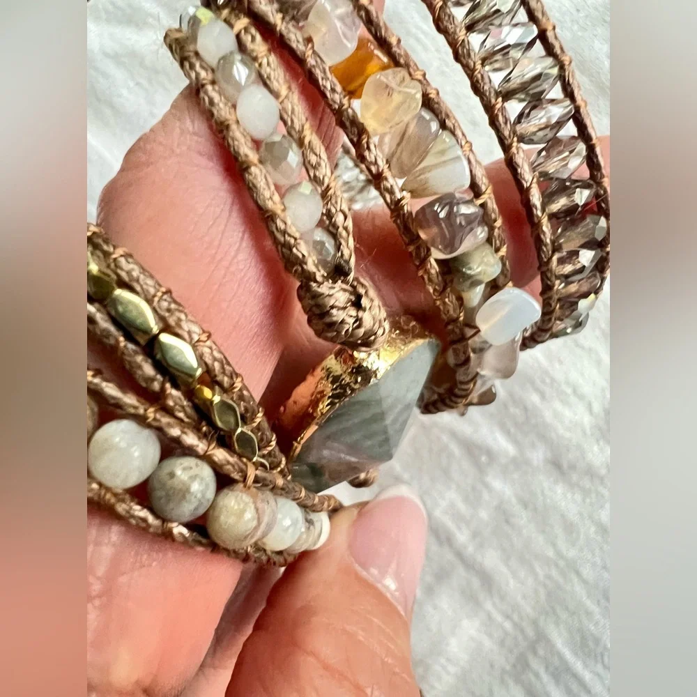 Labradorite + Botswana Agate Wrap Bracelet